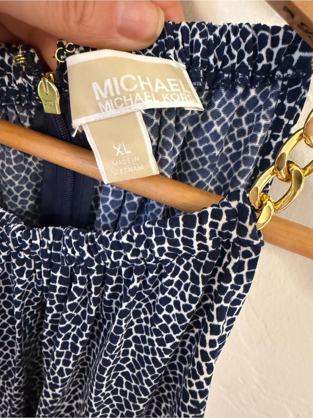 Michael Kors Navy Chain Neck Printed Sleeveless Shift Dress XL